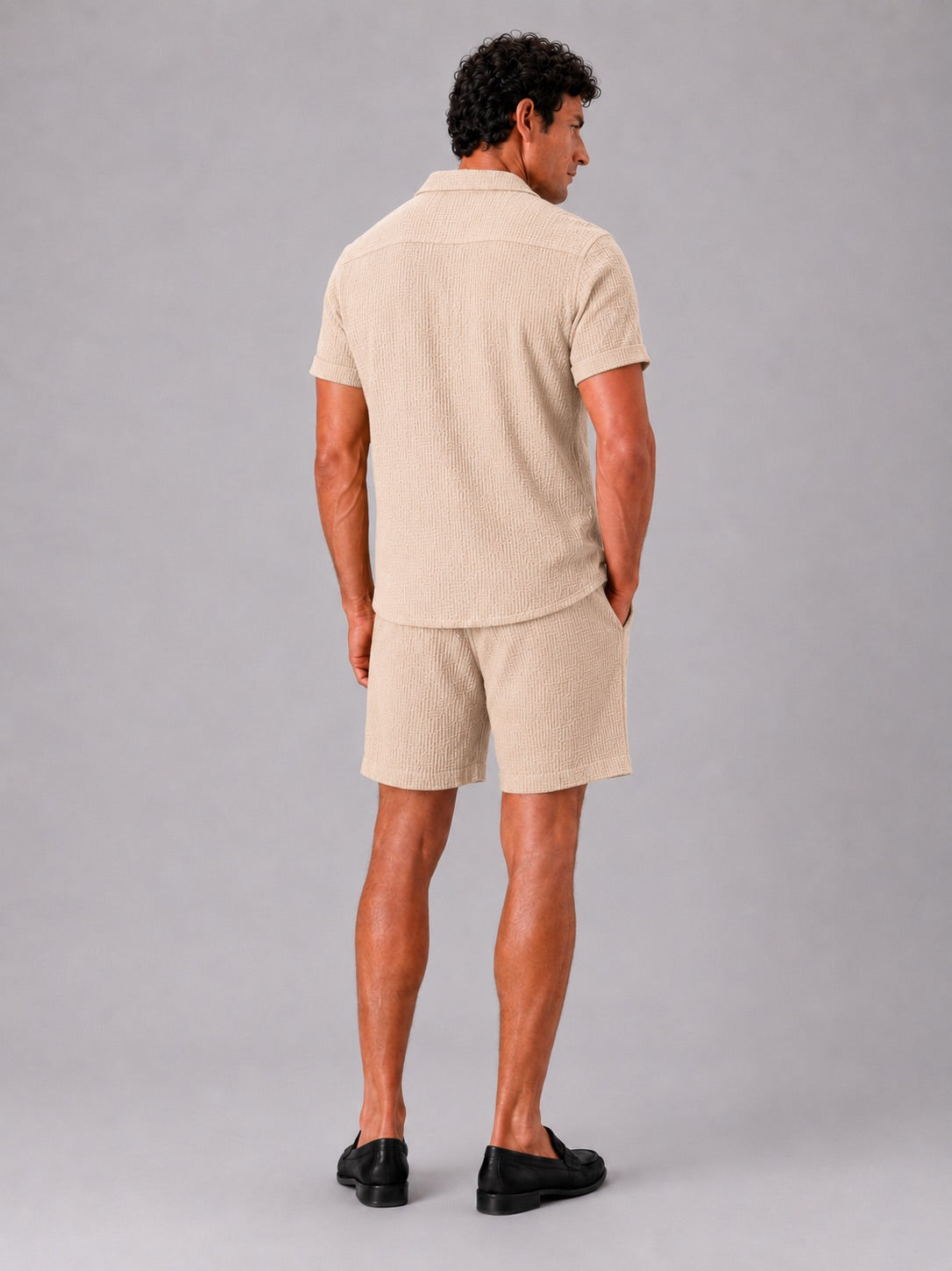 Men’s Jacquard Cotton Two-Piece Set Lightweight Breathable Summer Outfit for Vacation and Casual Wear