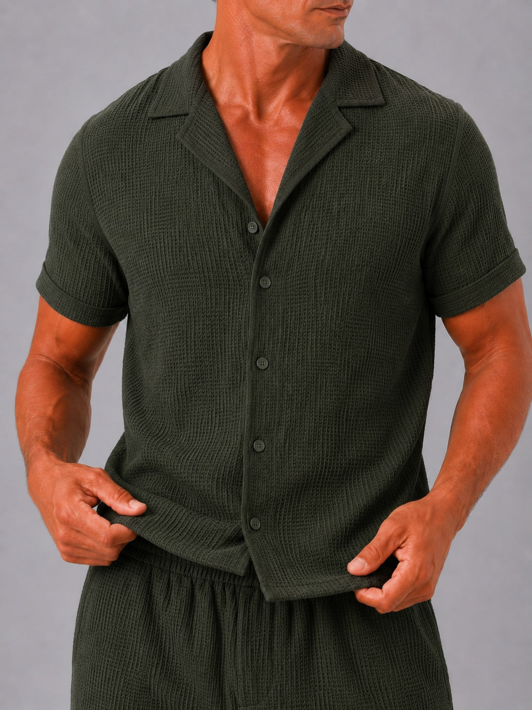 Men’s Jacquard Cotton Two-Piece Set Lightweight Breathable Summer Outfit for Vacation and Casual Wear
