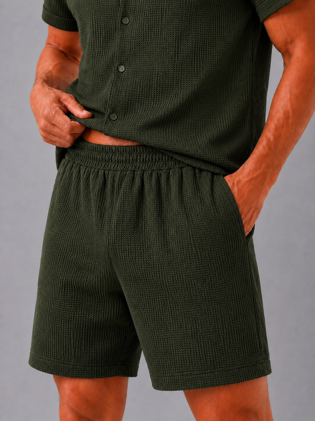 Men’s Jacquard Cotton Two-Piece Set Lightweight Breathable Summer Outfit for Vacation and Casual Wear