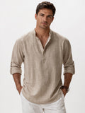 Men's Band Collar Shirt Lightweight Breathable Button-Up Summer Shirt for Vacation and Coastal Style