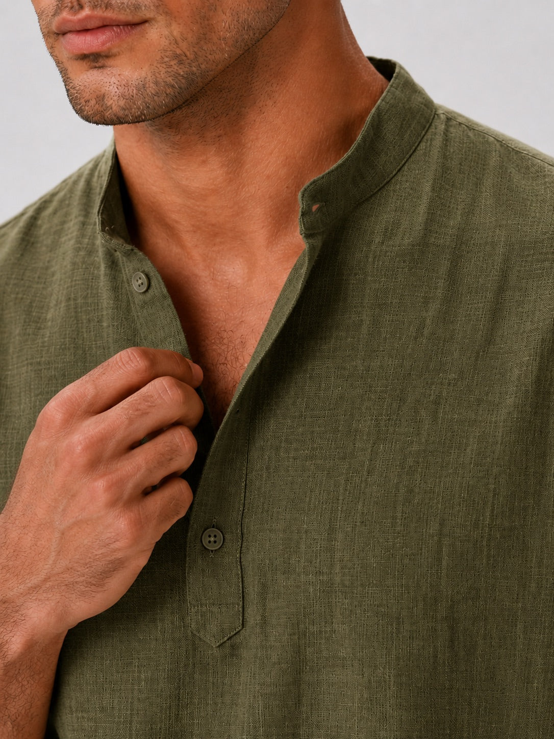Men's Band Collar Shirt Lightweight Breathable Button-Up Summer Shirt for Vacation and Coastal Style