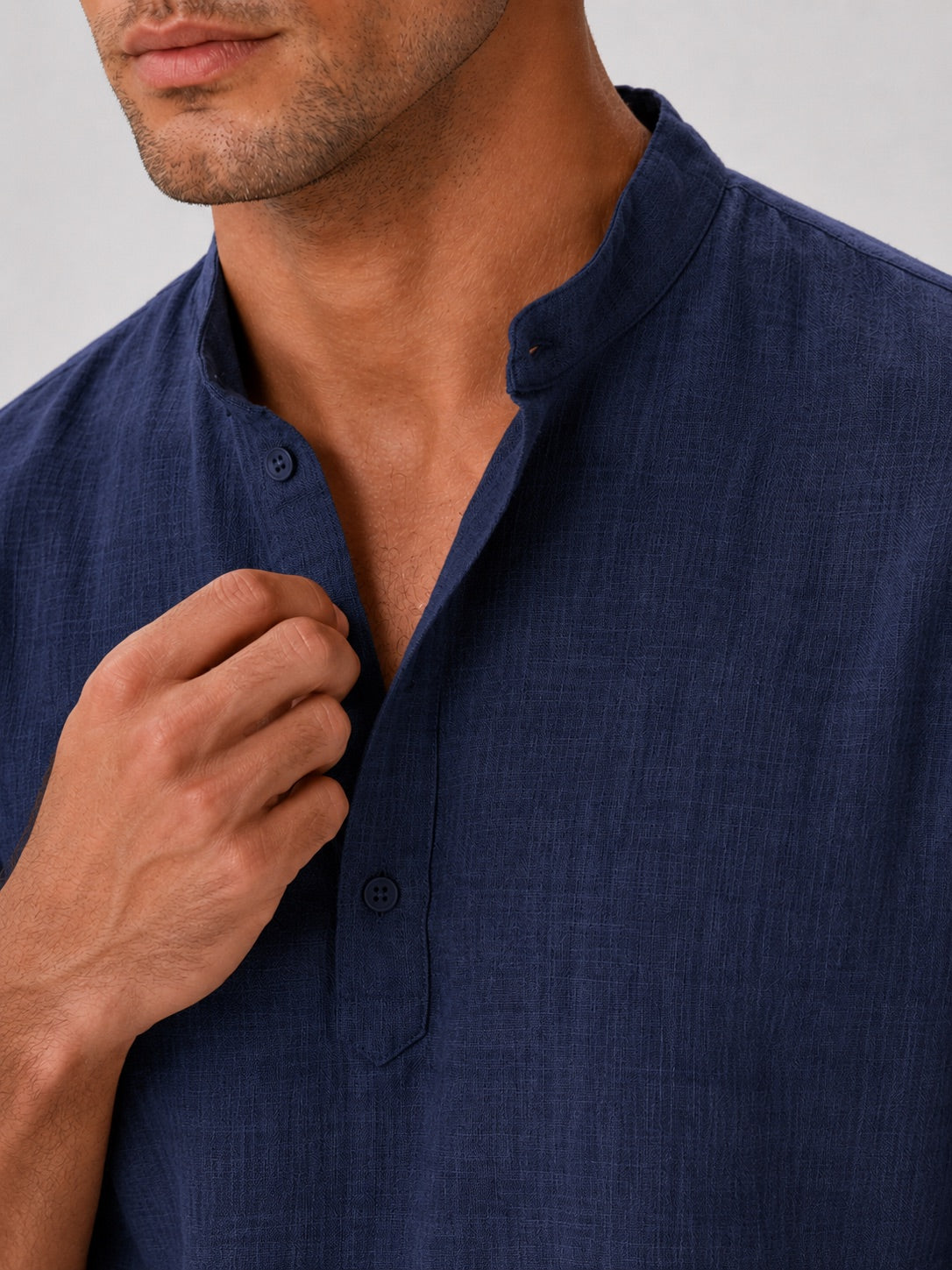 Men's Band Collar Shirt Lightweight Breathable Button-Up Summer Shirt for Vacation and Coastal Style