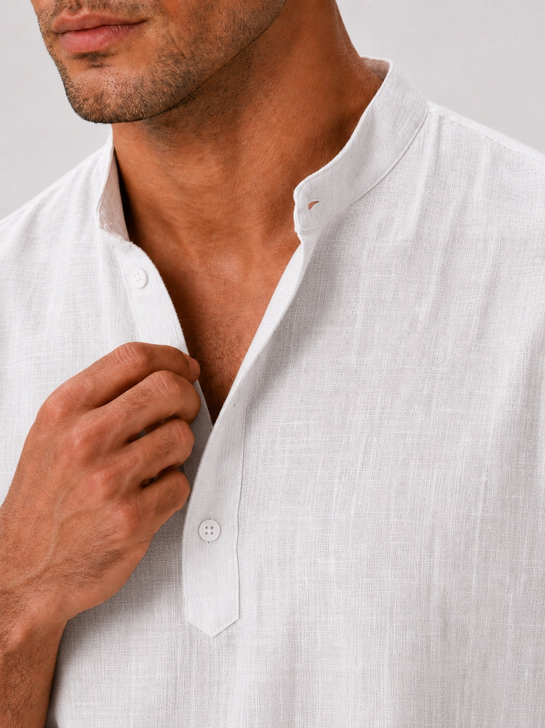 Men's Band Collar Shirt Lightweight Breathable Button-Up Summer Shirt for Vacation and Coastal Style
