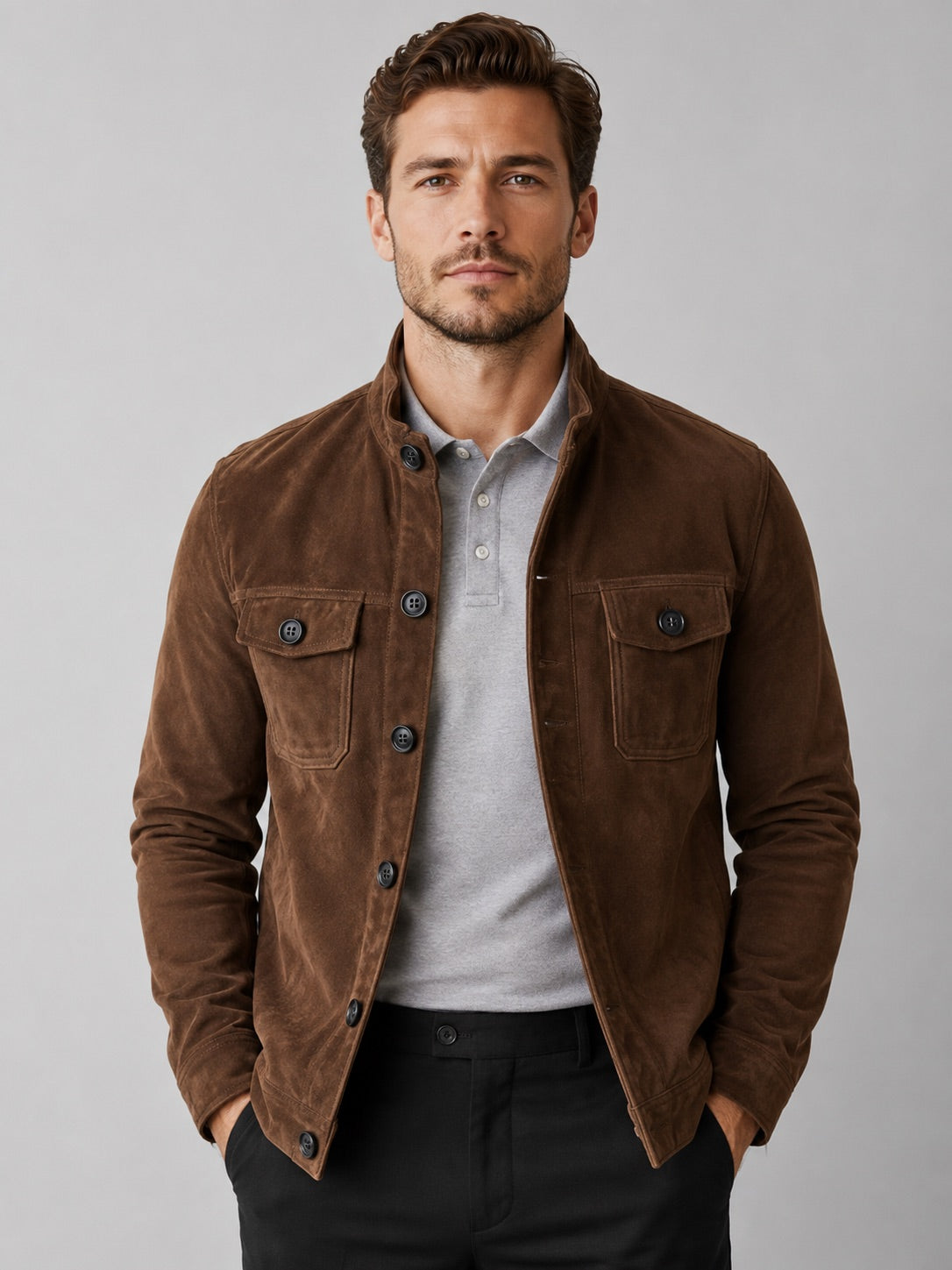 Men’s Suede Chore Jacket Soft Fabric Casual Outerwear Autumn Jacket for Daily Wear, Streetwear and Outdoor Use