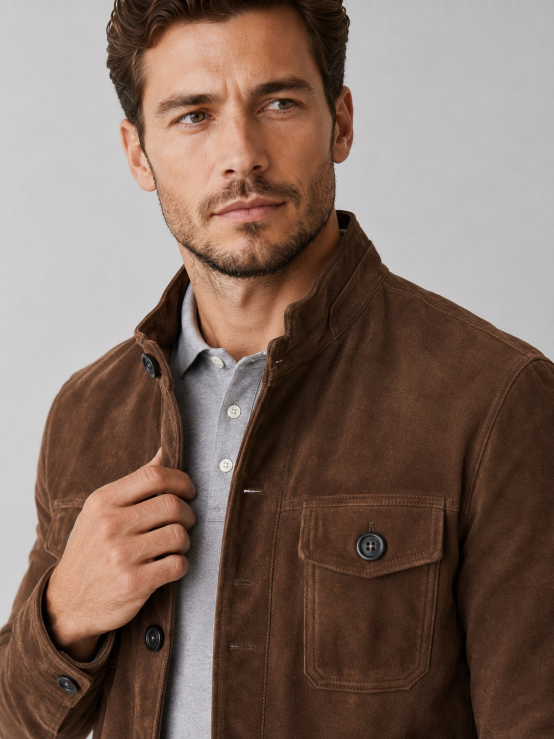 Men’s Suede Chore Jacket Soft Fabric Casual Outerwear Autumn Jacket for Daily Wear, Streetwear and Outdoor Use