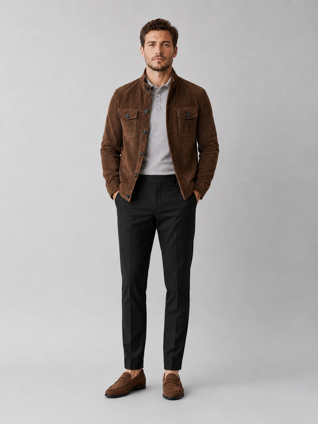Men’s Suede Chore Jacket Soft Fabric Casual Outerwear Autumn Jacket for Daily Wear, Streetwear and Outdoor Use
