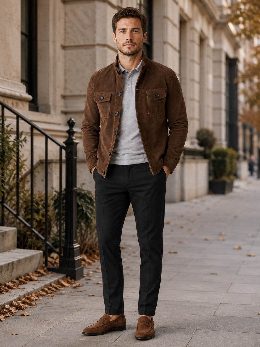 Men’s Suede Chore Jacket Soft Fabric Casual Outerwear Autumn Jacket for Daily Wear, Streetwear and Outdoor Use