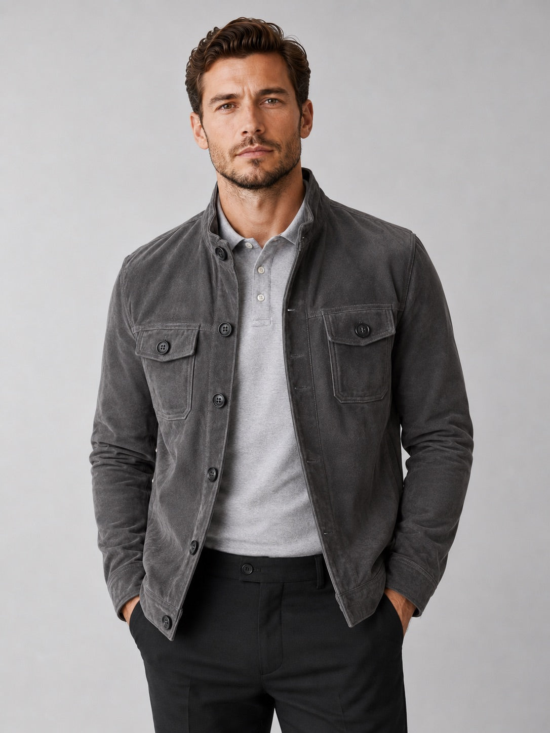 Men’s Suede Chore Jacket Soft Fabric Casual Outerwear Autumn Jacket for Daily Wear, Streetwear and Outdoor Use