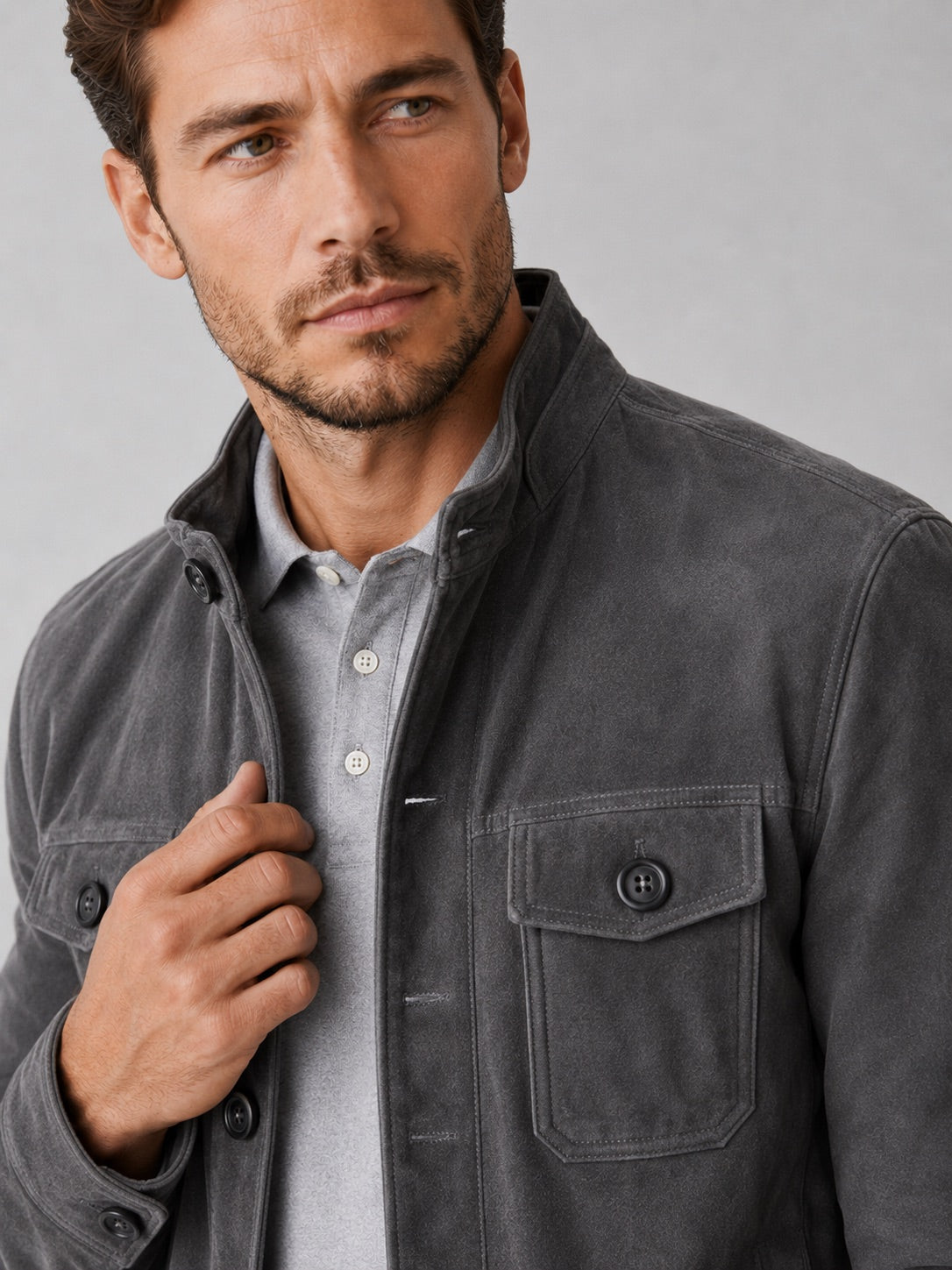Men’s Suede Chore Jacket Soft Fabric Casual Outerwear Autumn Jacket for Daily Wear, Streetwear and Outdoor Use