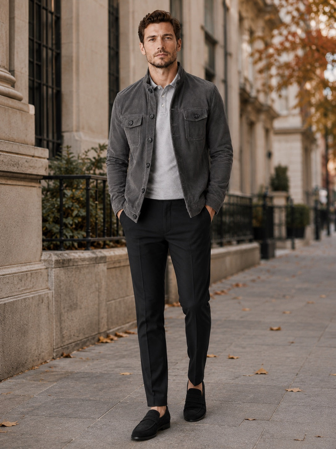 Men’s Suede Chore Jacket Soft Fabric Casual Outerwear Autumn Jacket for Daily Wear, Streetwear and Outdoor Use
