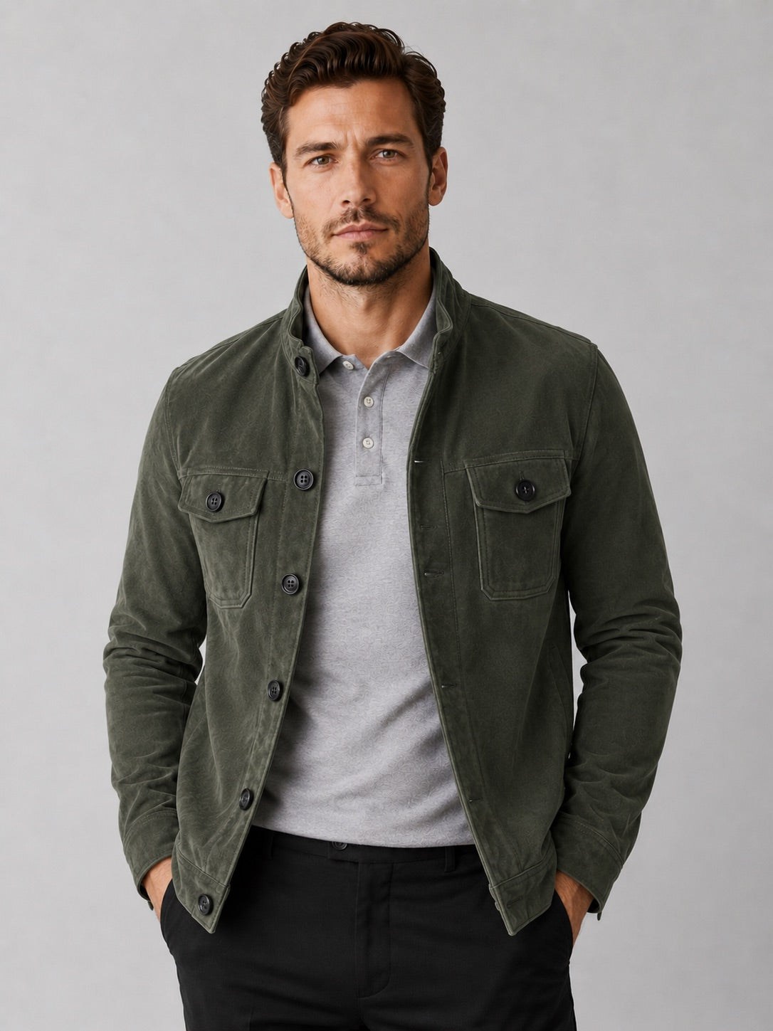 Men’s Suede Chore Jacket Soft Fabric Casual Outerwear Autumn Jacket for Daily Wear, Streetwear and Outdoor Use