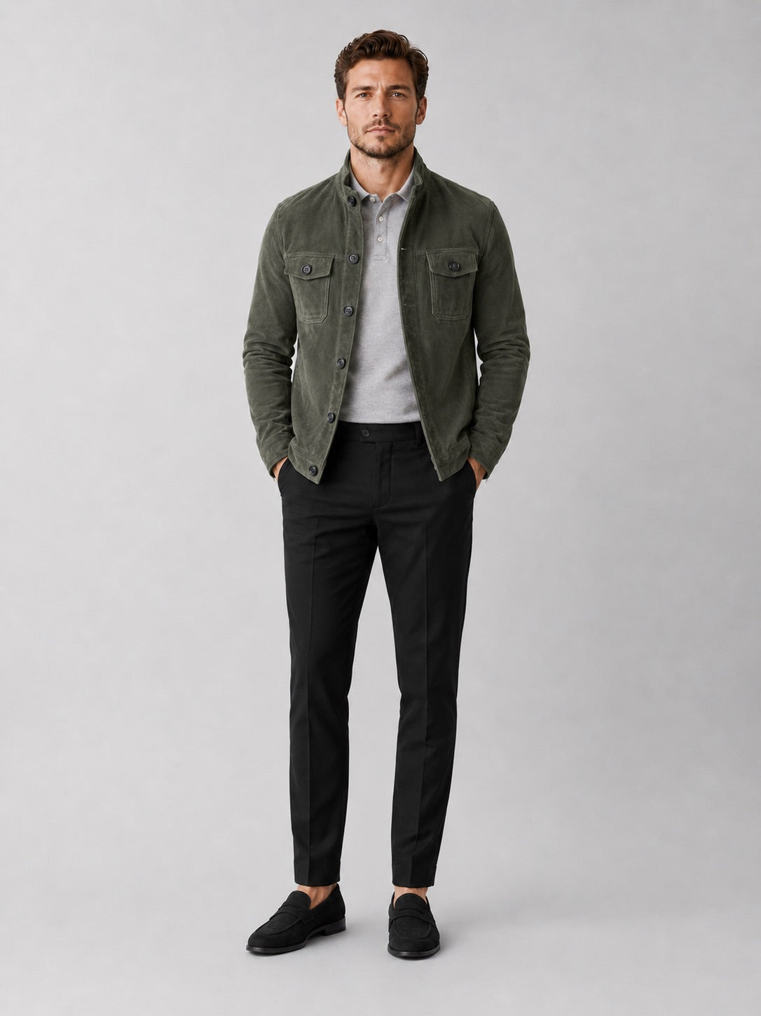 Men’s Suede Chore Jacket Soft Fabric Casual Outerwear Autumn Jacket for Daily Wear, Streetwear and Outdoor Use