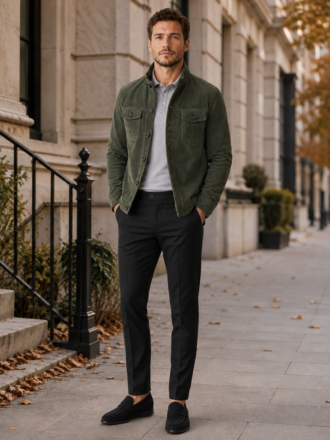 Men’s Suede Chore Jacket Soft Fabric Casual Outerwear Autumn Jacket for Daily Wear, Streetwear and Outdoor Use