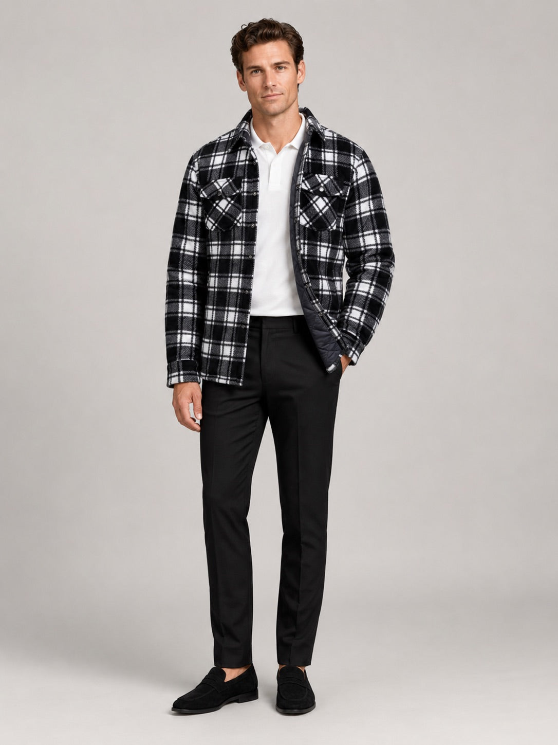 Men’s Quilted Jacket Check Flannel Lined Casual Winter Autumn Jacket for Outdoor and Everyday Wear