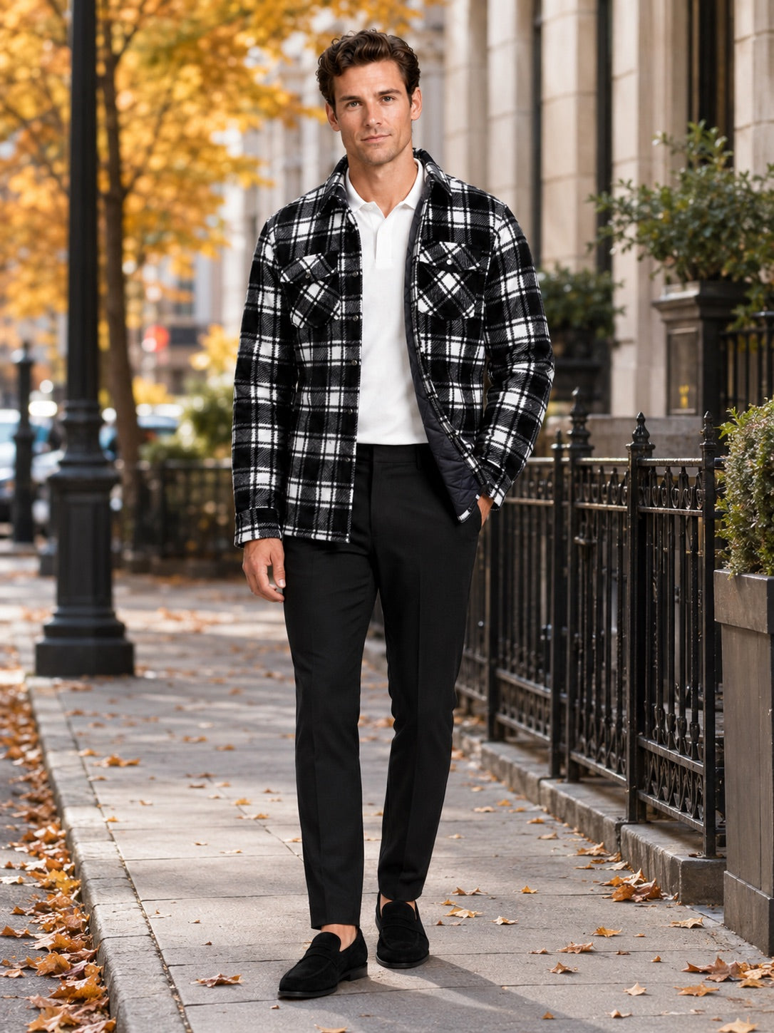 Men’s Quilted Jacket Check Flannel Lined Casual Winter Autumn Jacket for Outdoor and Everyday Wear