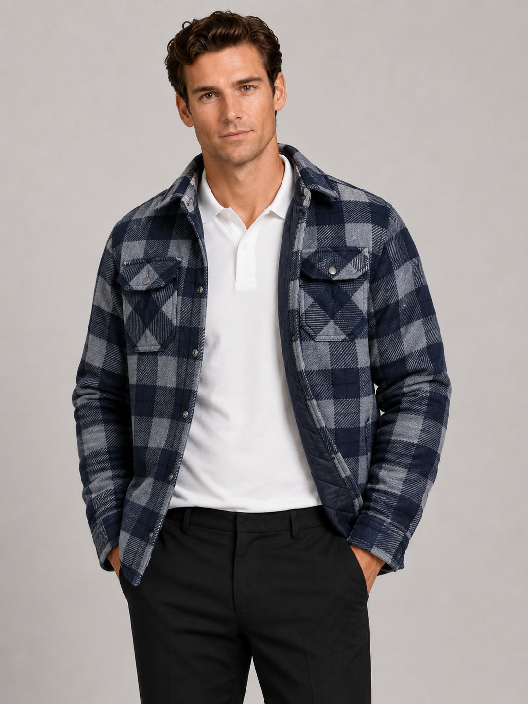 Men’s Quilted Jacket Check Flannel Lined Casual Winter Autumn Jacket for Outdoor and Everyday Wear