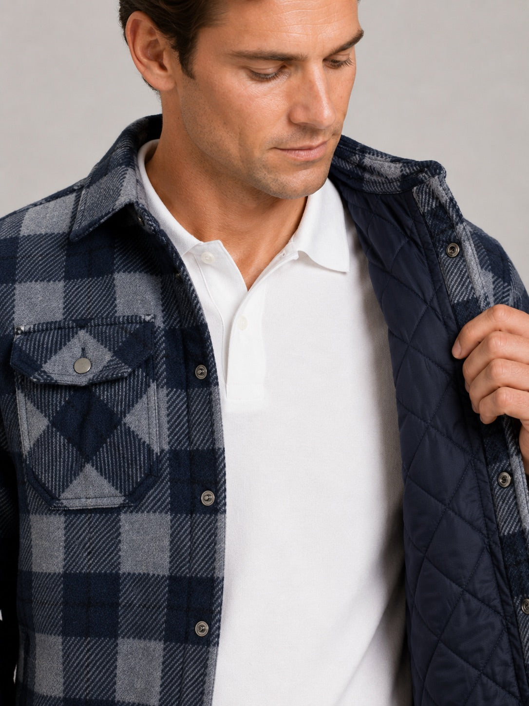Men’s Quilted Jacket Check Flannel Lined Casual Winter Autumn Jacket for Outdoor and Everyday Wear