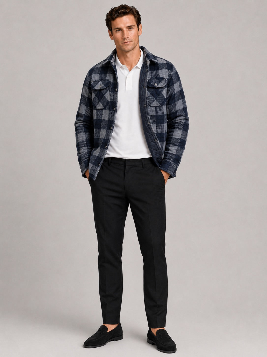 Men’s Quilted Jacket Check Flannel Lined Casual Winter Autumn Jacket for Outdoor and Everyday Wear