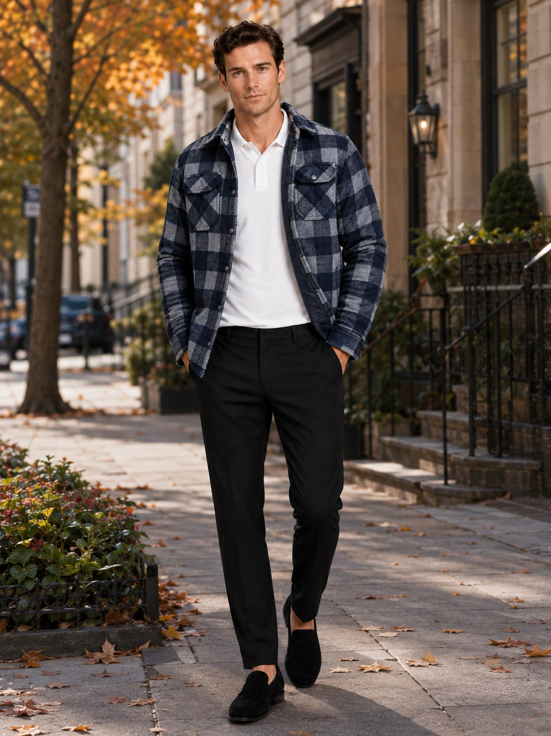 Men’s Quilted Jacket Check Flannel Lined Casual Winter Autumn Jacket for Outdoor and Everyday Wear