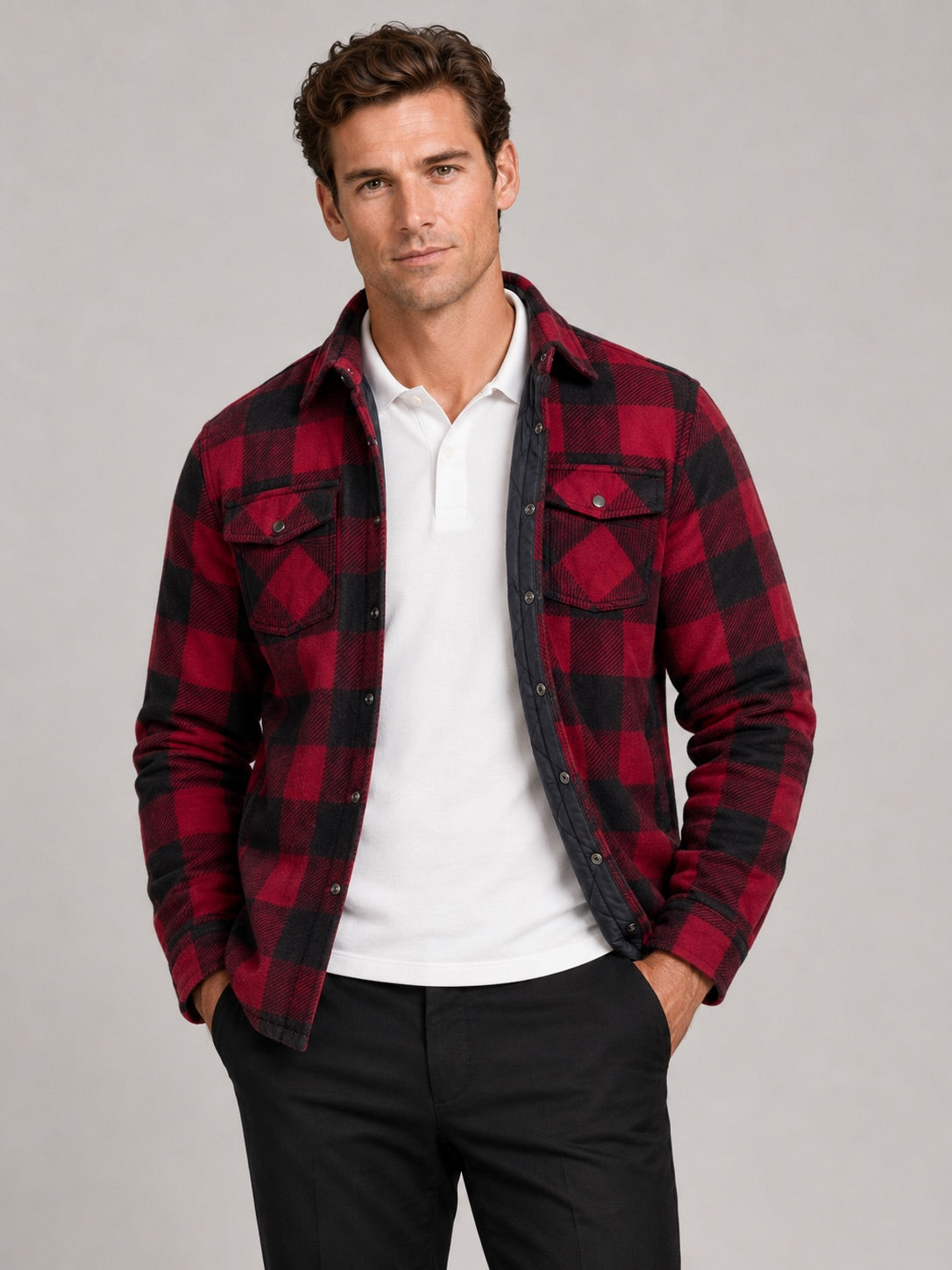 Men’s Quilted Jacket Check Flannel Lined Casual Winter Autumn Jacket for Outdoor and Everyday Wear