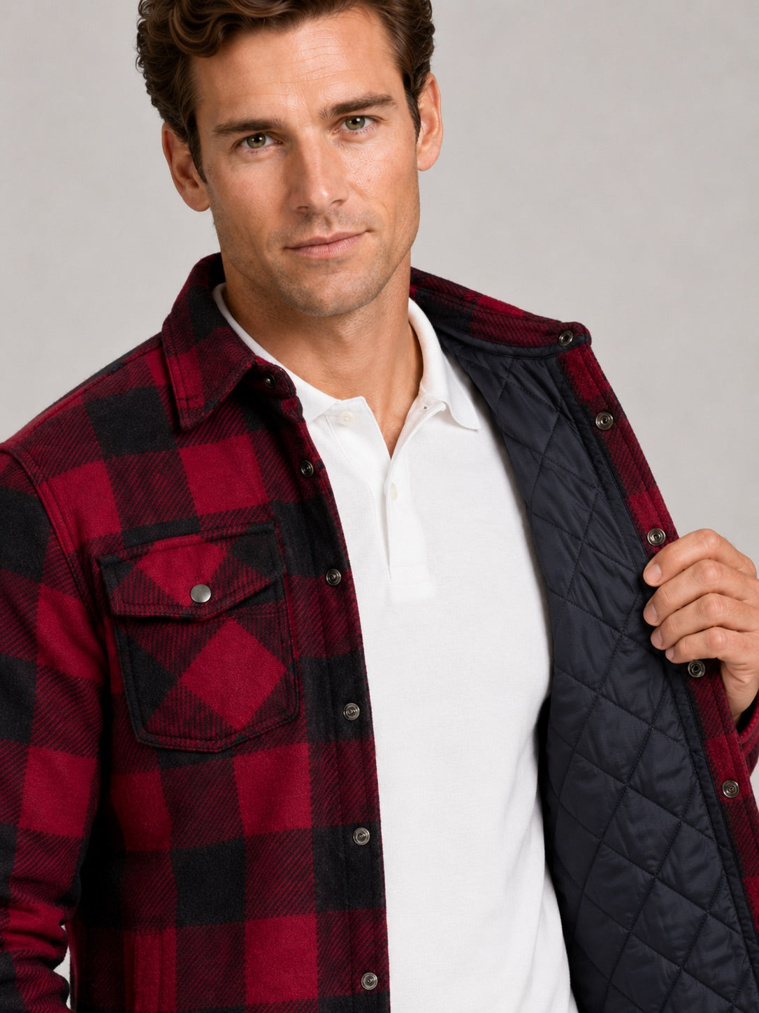 Men’s Quilted Jacket Check Flannel Lined Casual Winter Autumn Jacket for Outdoor and Everyday Wear