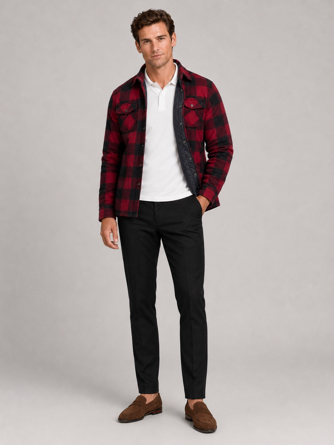 Men’s Quilted Jacket Check Flannel Lined Casual Winter Autumn Jacket for Outdoor and Everyday Wear