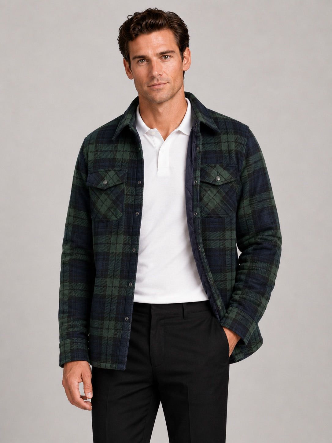 Men’s Quilted Jacket Check Flannel Lined Casual Winter Autumn Jacket for Outdoor and Everyday Wear