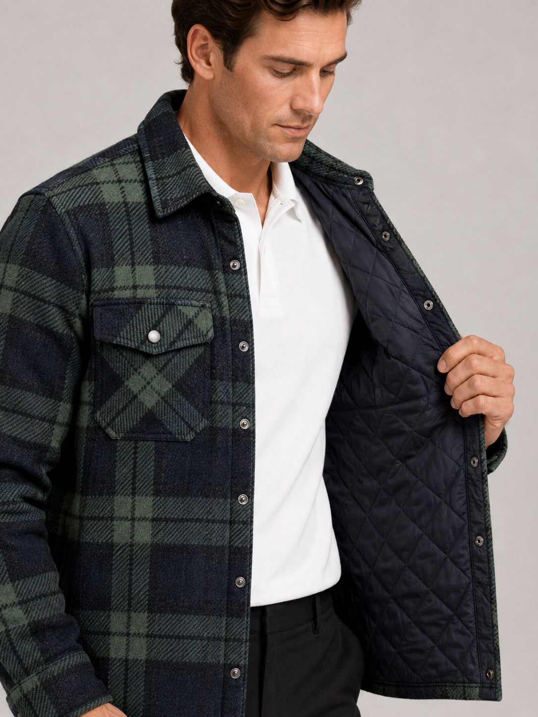 Men’s Quilted Jacket Check Flannel Lined Casual Winter Autumn Jacket for Outdoor and Everyday Wear