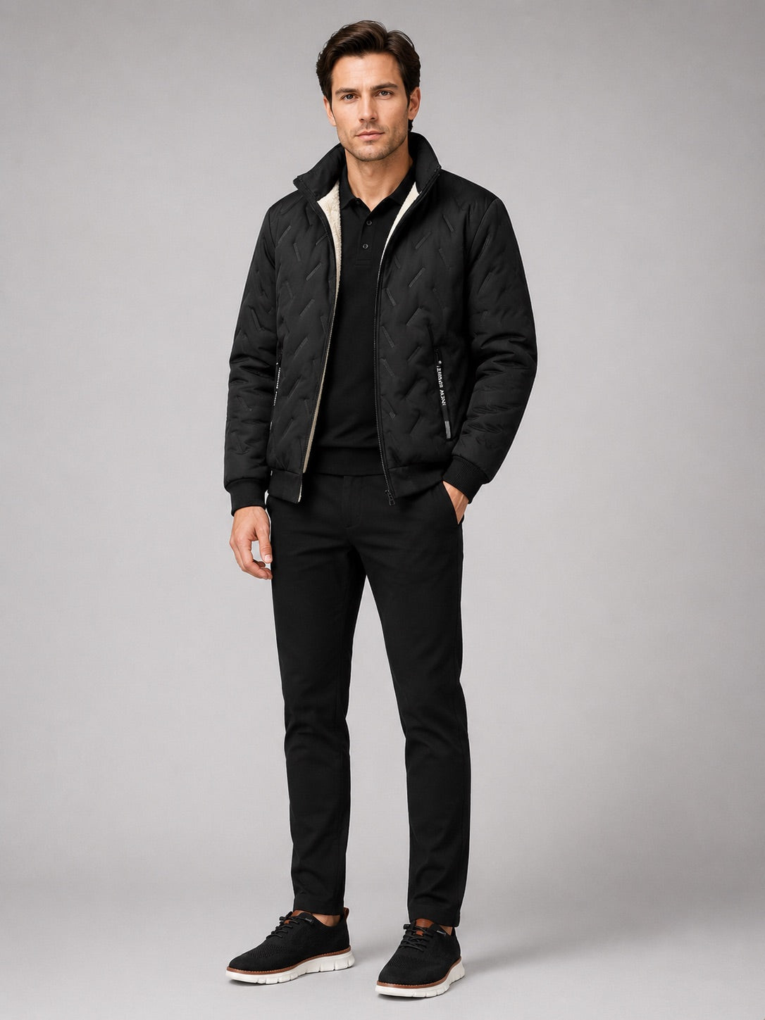 Men’s Quilted Jacket Stand Collar Windproof Warm Winter Autumn Jacket for Outdoor and Everyday Wear