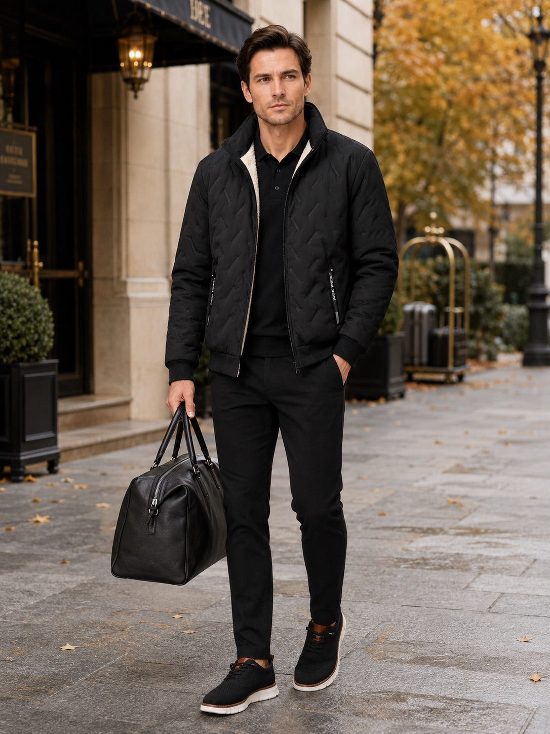 Men’s Quilted Jacket Stand Collar Windproof Warm Winter Autumn Jacket for Outdoor and Everyday Wear