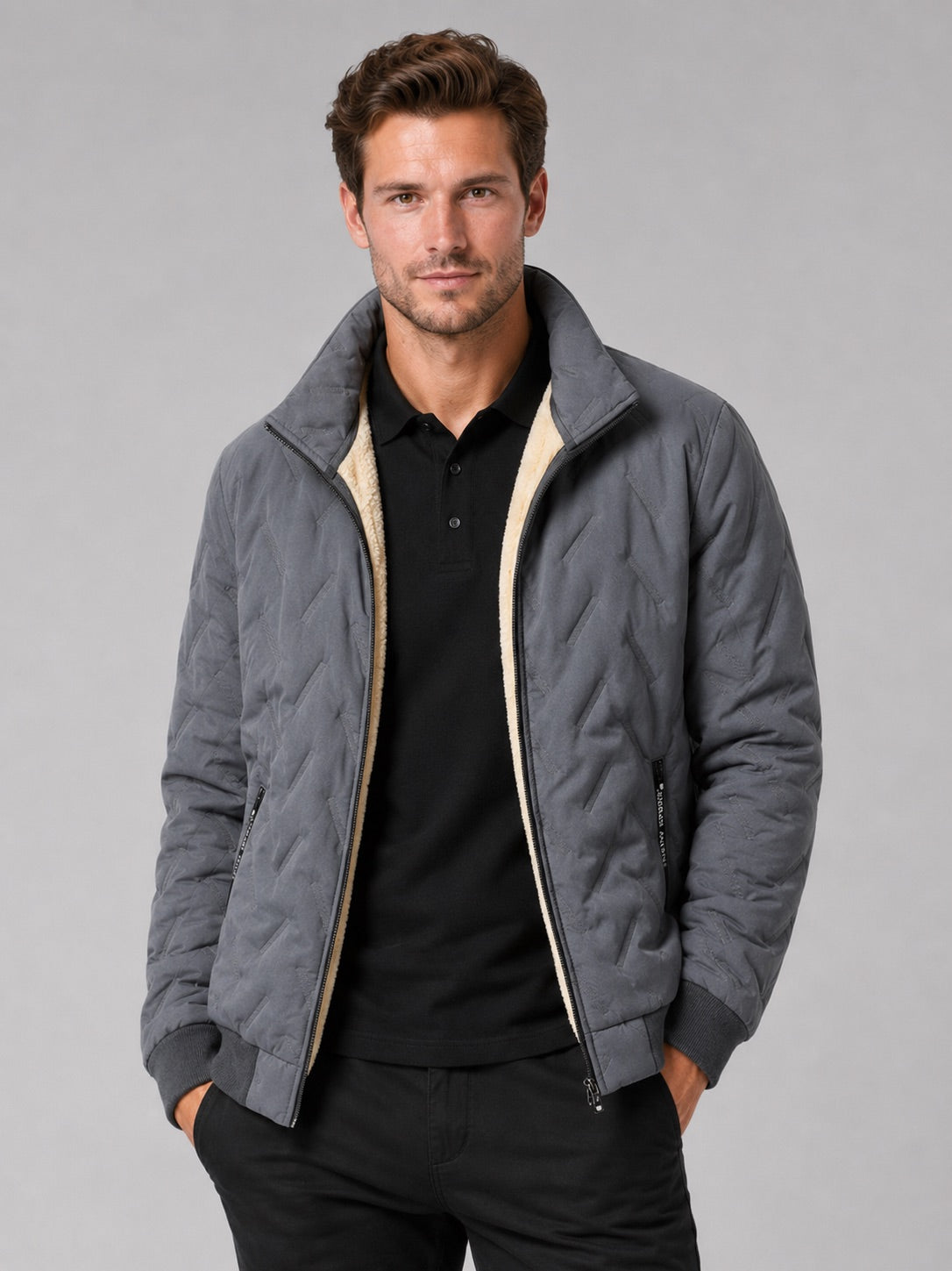 Men’s Quilted Jacket Stand Collar Windproof Warm Winter Autumn Jacket for Outdoor and Everyday Wear