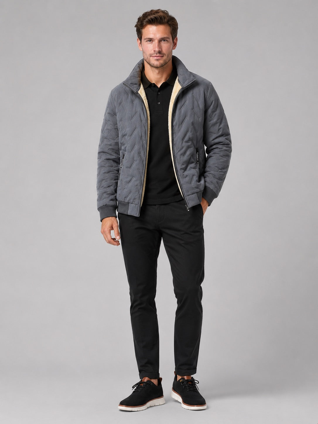 Men’s Quilted Jacket Stand Collar Windproof Warm Winter Autumn Jacket for Outdoor and Everyday Wear
