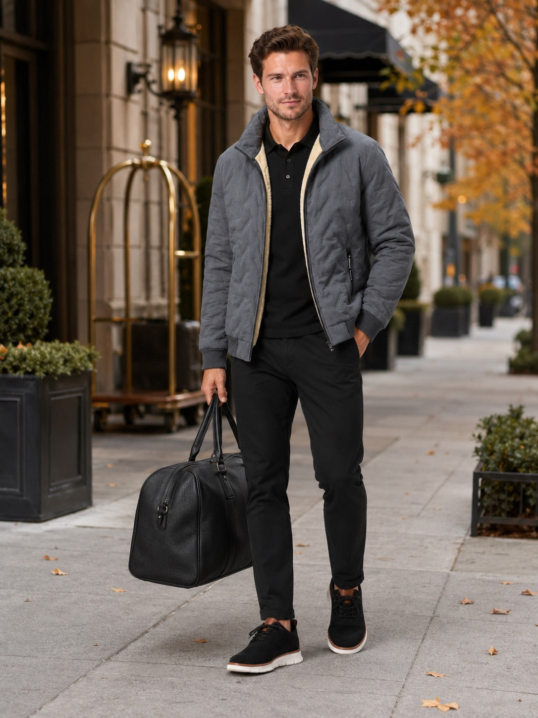 Men’s Quilted Jacket Stand Collar Windproof Warm Winter Autumn Jacket for Outdoor and Everyday Wear