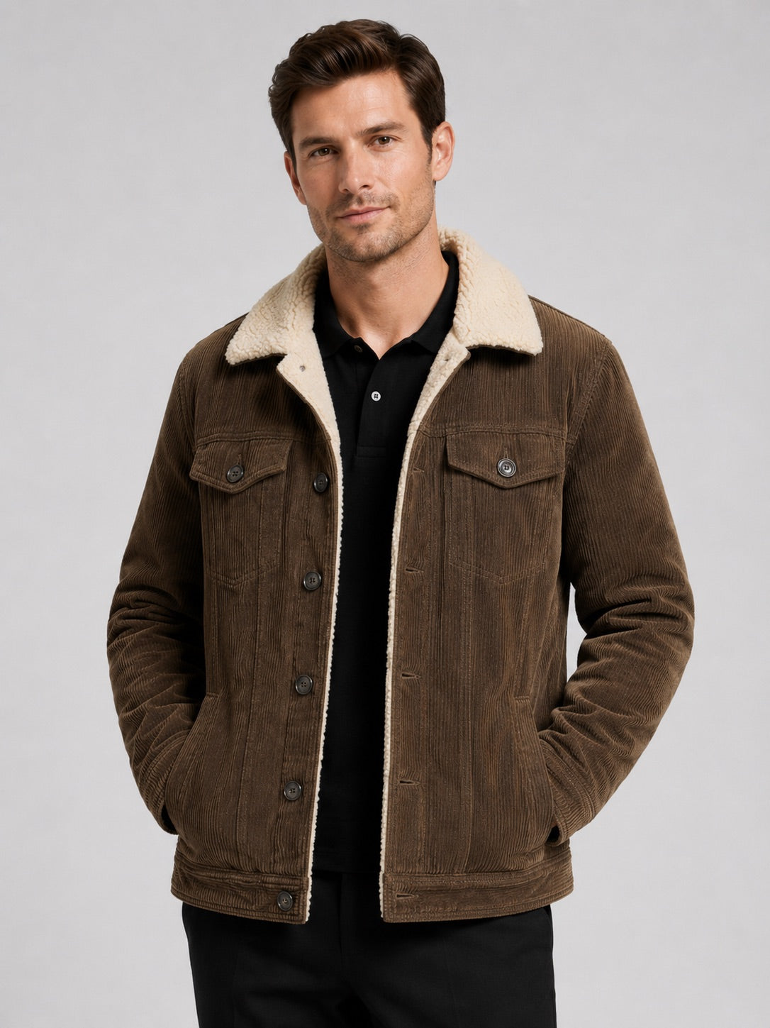 Men’s Corduroy Jacket Cotton Padded Warm Loose Fit Autumn Winter Casual Coat for Everyday and Outdoor Wear