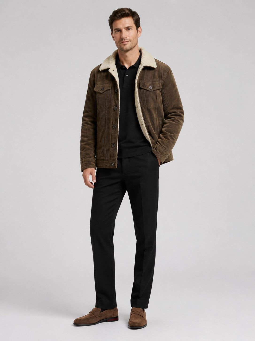Men’s Corduroy Jacket Cotton Padded Warm Loose Fit Autumn Winter Casual Coat for Everyday and Outdoor Wear