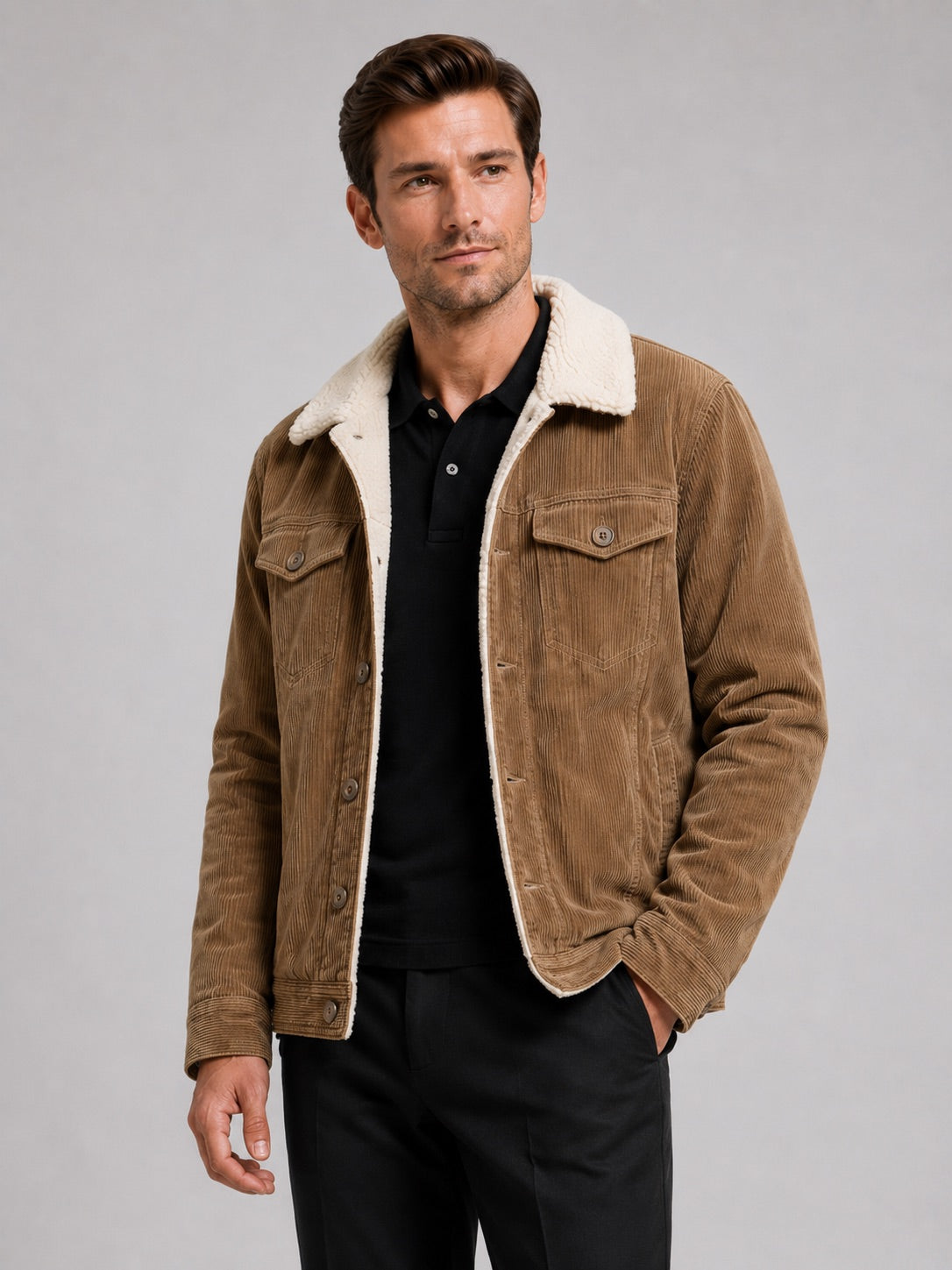 Men’s Corduroy Jacket Cotton Padded Warm Loose Fit Autumn Winter Casual Coat for Everyday and Outdoor Wear