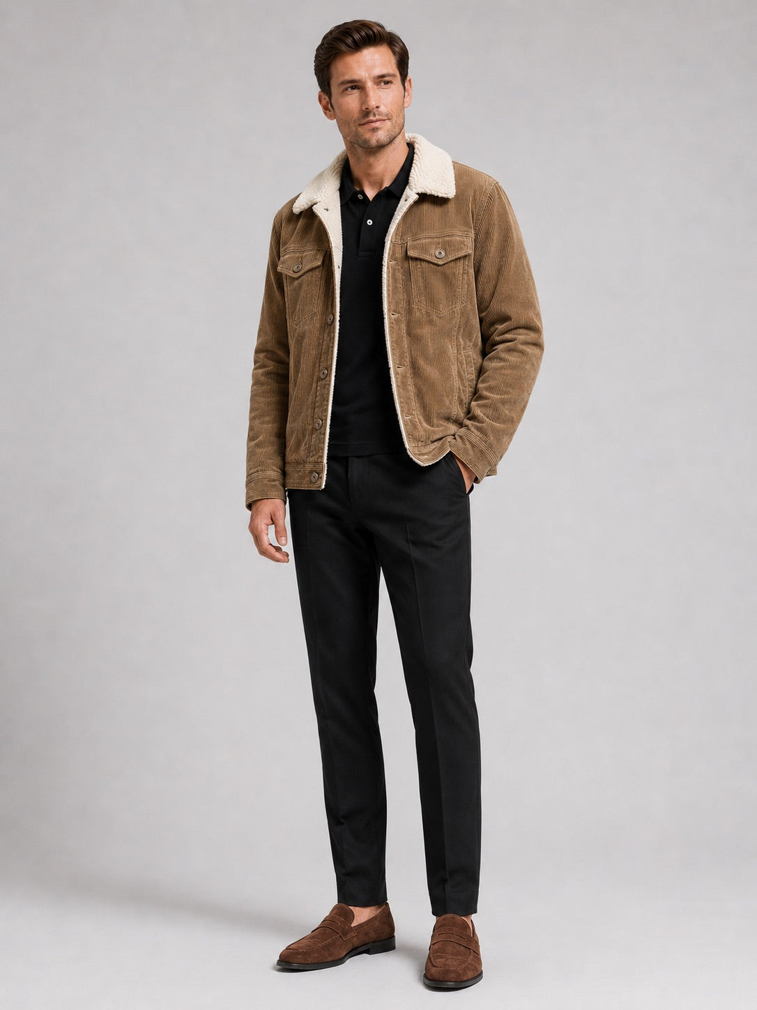 Men’s Corduroy Jacket Cotton Padded Warm Loose Fit Autumn Winter Casual Coat for Everyday and Outdoor Wear