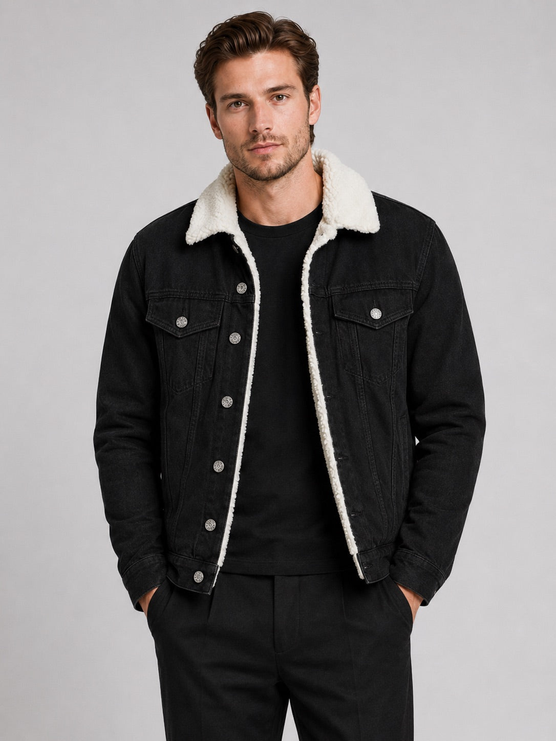 Men’s Fleece Lined Denim Jacket Turn-Down Collar Thick Warm Winter Autumn Jacket for Casual Outdoor and Everyday Wear