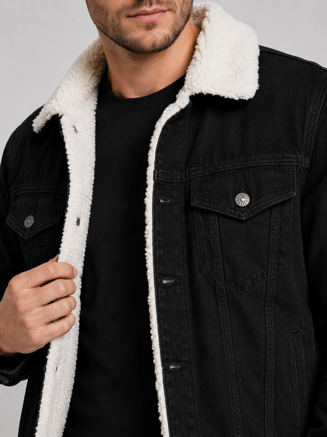 Men’s Fleece Lined Denim Jacket Turn-Down Collar Thick Warm Winter Autumn Jacket for Casual Outdoor and Everyday Wear