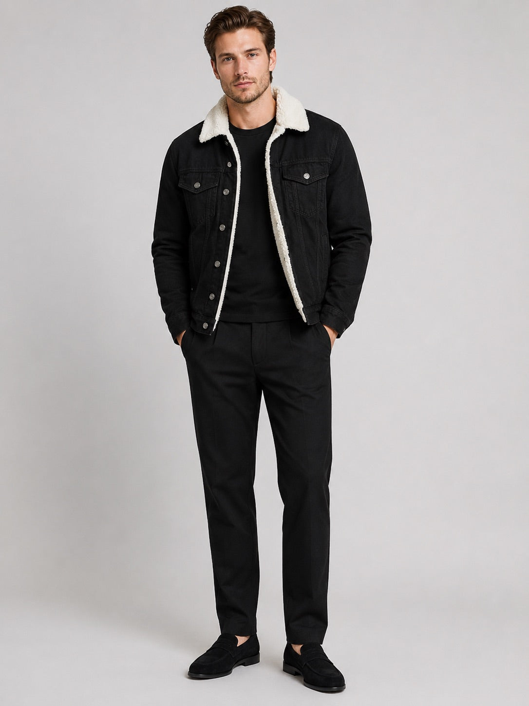 Men’s Fleece Lined Denim Jacket Turn-Down Collar Thick Warm Winter Autumn Jacket for Casual Outdoor and Everyday Wear