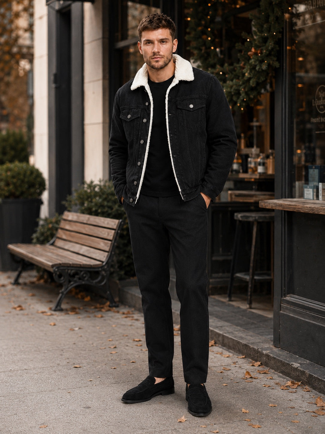 Men’s Fleece Lined Denim Jacket Turn-Down Collar Thick Warm Winter Autumn Jacket for Casual Outdoor and Everyday Wear