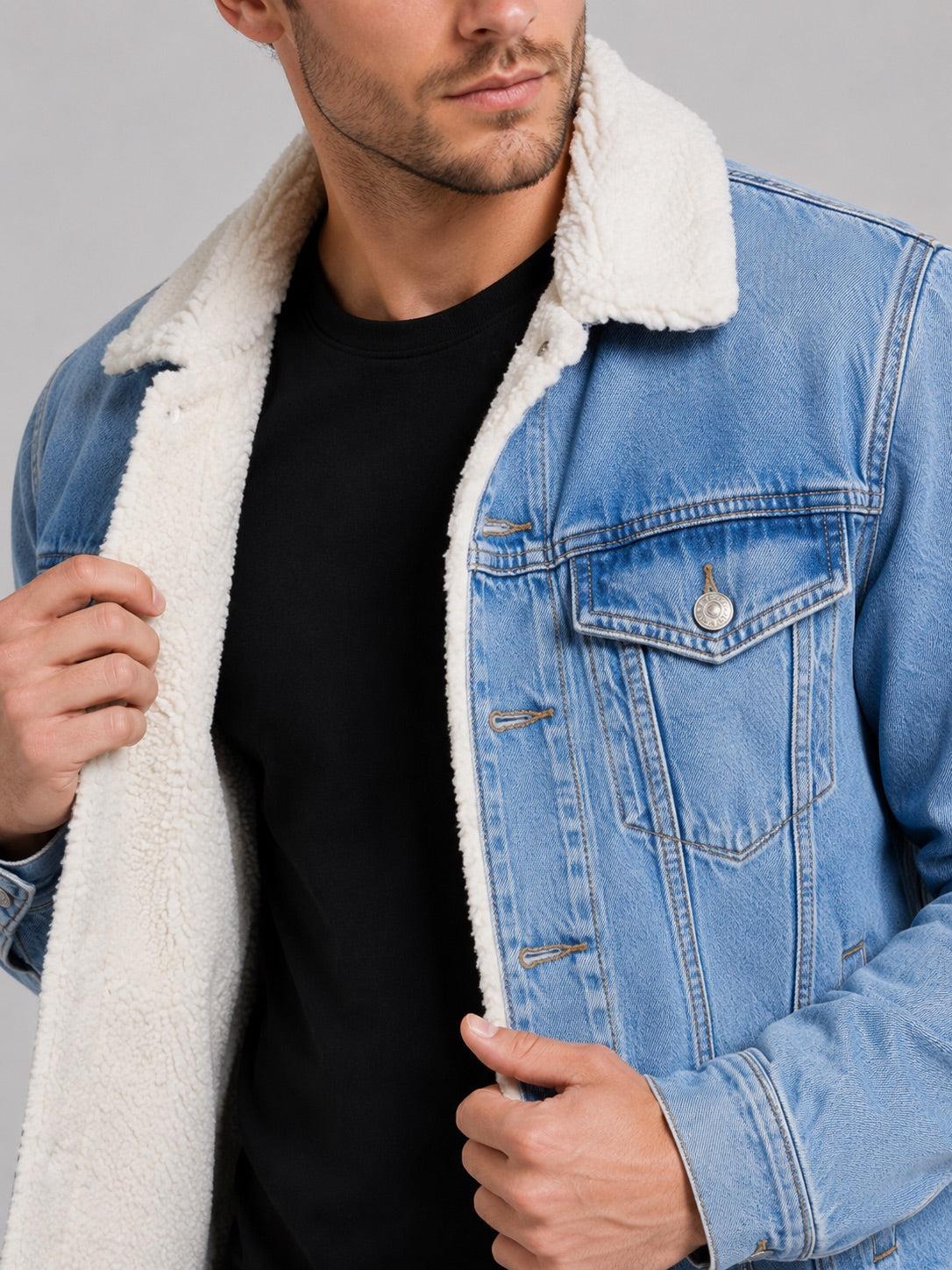 Men’s Fleece Lined Denim Jacket Turn-Down Collar Thick Warm Winter Autumn Jacket for Casual Outdoor and Everyday Wear