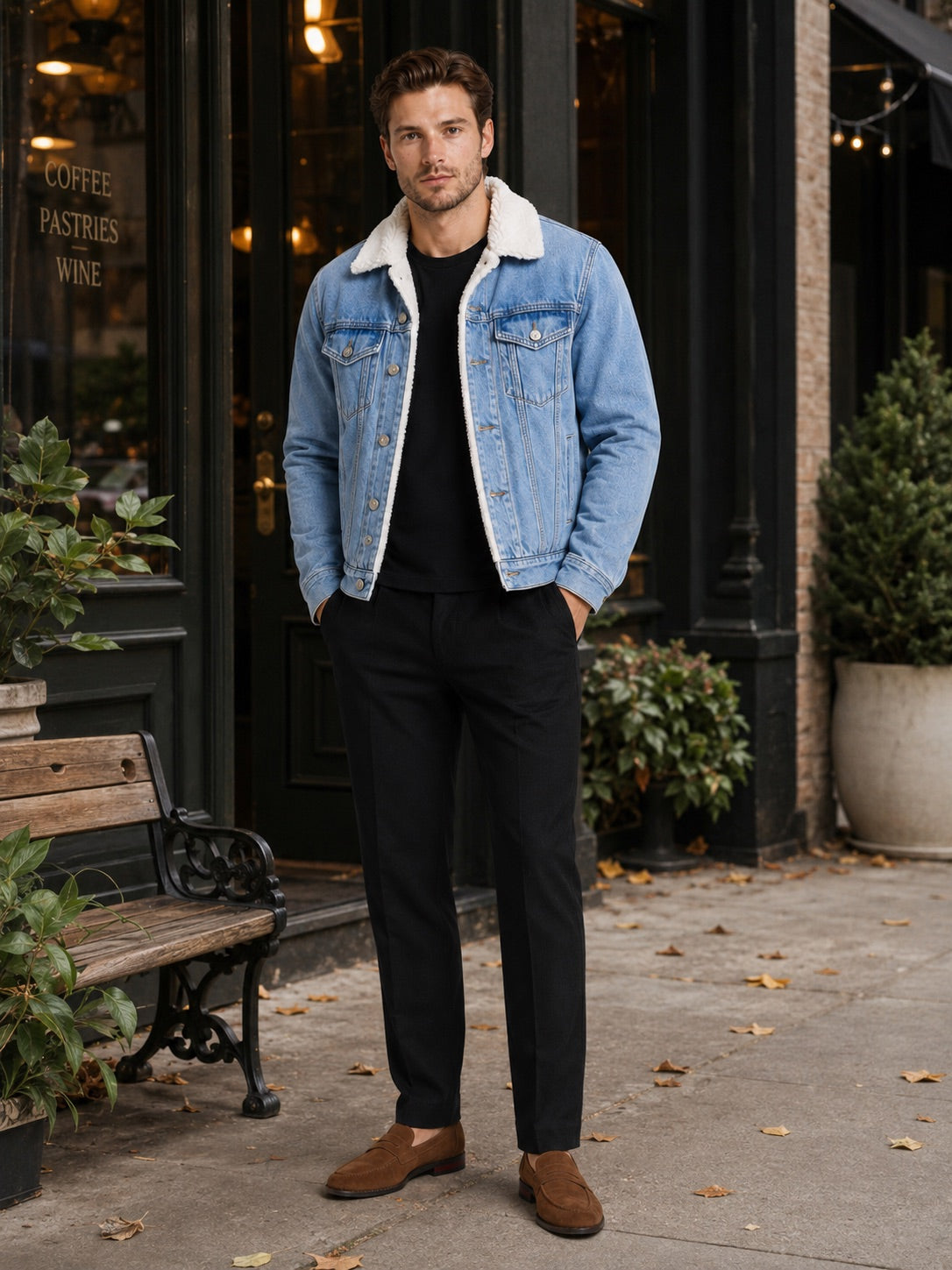 Men’s Fleece Lined Denim Jacket Turn-Down Collar Thick Warm Winter Autumn Jacket for Casual Outdoor and Everyday Wear