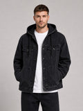 Men’s Hooded Denim Jacket Windproof Large Pocket Autumn Jacket for Streetwear and Everyday Wear