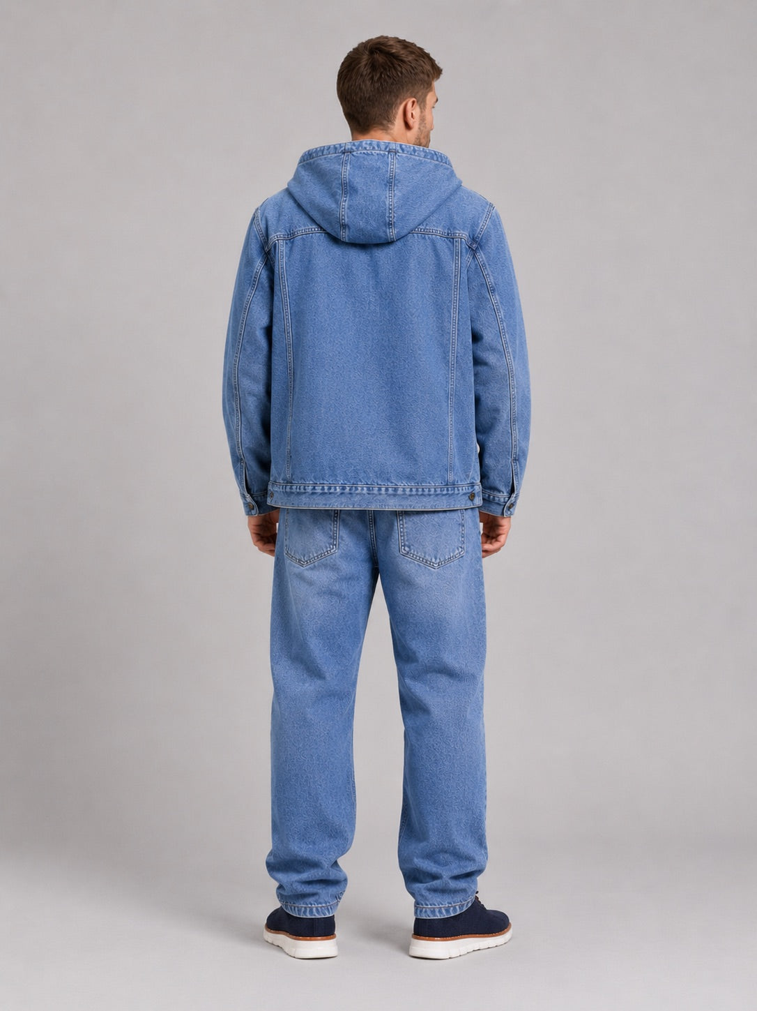 Men’s Hooded Denim Jacket Windproof Large Pocket Autumn Jacket for Streetwear and Everyday Wear