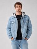 Men’s Hooded Denim Jacket Detachable Hood Loose Fit Winter Autumn Jacket for Streetwear and Everyday Wear