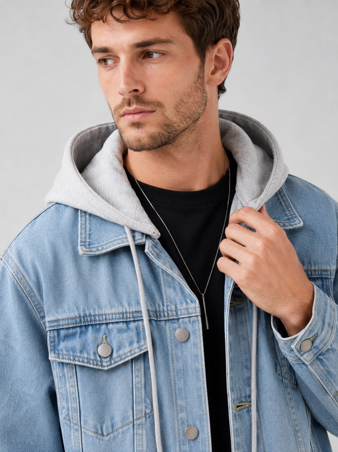 Men’s Hooded Denim Jacket Detachable Hood Loose Fit Winter Autumn Jacket for Streetwear and Everyday Wear