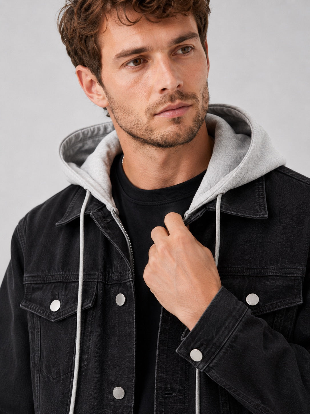 Men’s Hooded Denim Jacket Detachable Hood Loose Fit Winter Autumn Jacket for Streetwear and Everyday Wear