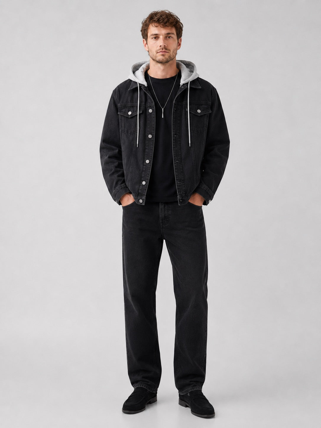 Men’s Hooded Denim Jacket Detachable Hood Loose Fit Winter Autumn Jacket for Streetwear and Everyday Wear