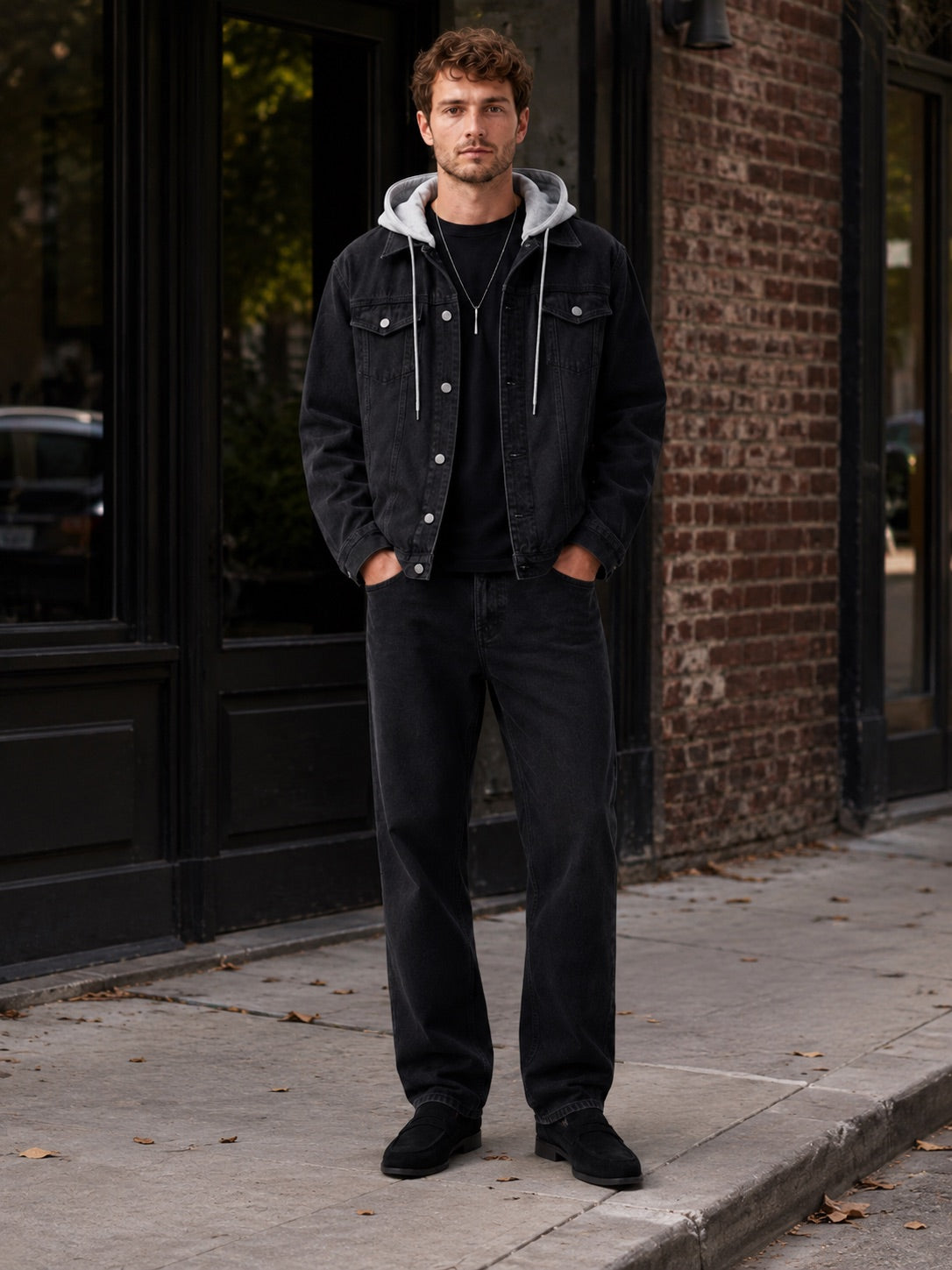 Men’s Hooded Denim Jacket Detachable Hood Loose Fit Winter Autumn Jacket for Streetwear and Everyday Wear